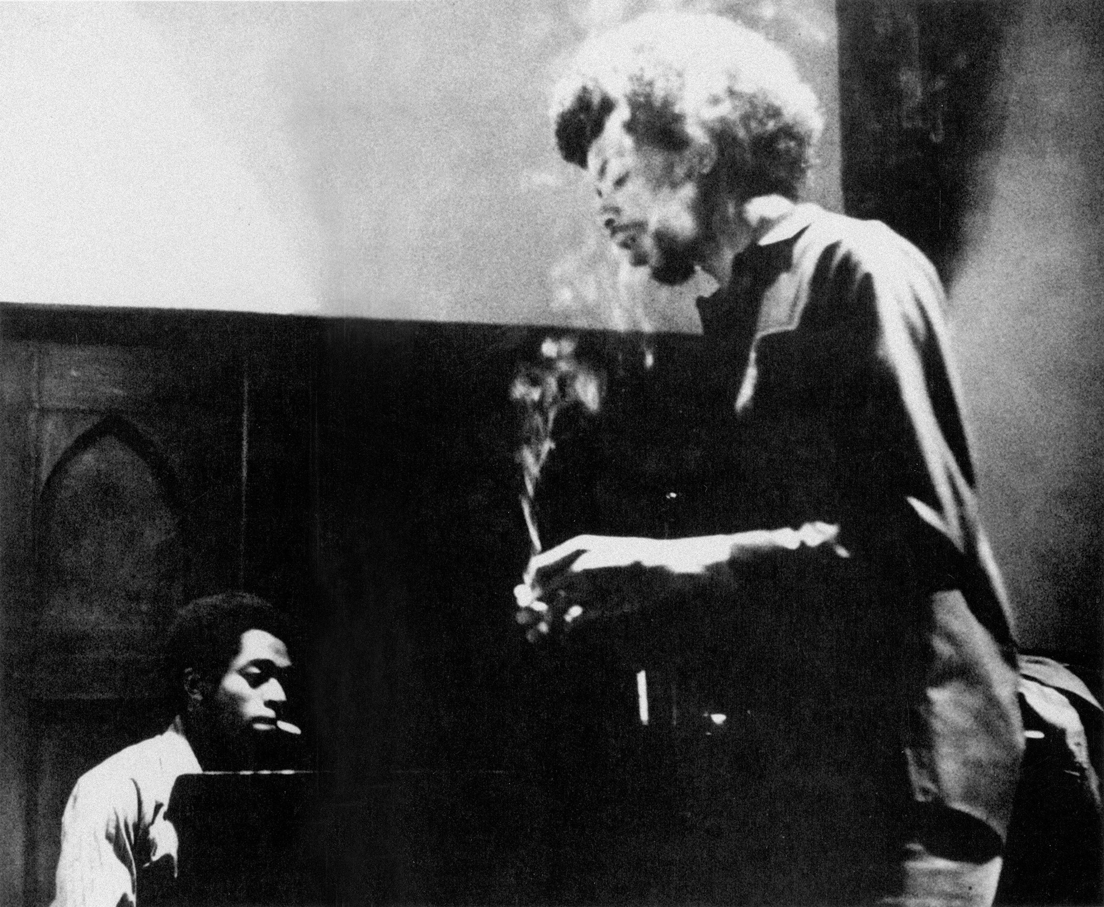 Brian Jackson and Gil Scott-Heron in the studio. Photo by Leon Collins from the gatefold of <i>Pieces of a Man</i>.